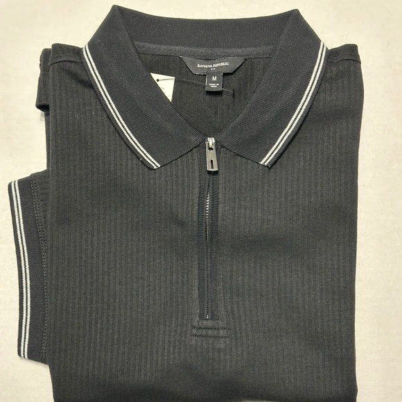 NWT Banana Republic Factory Mens Black Zip Placket Polo Size Medium - Picture 4 of 7